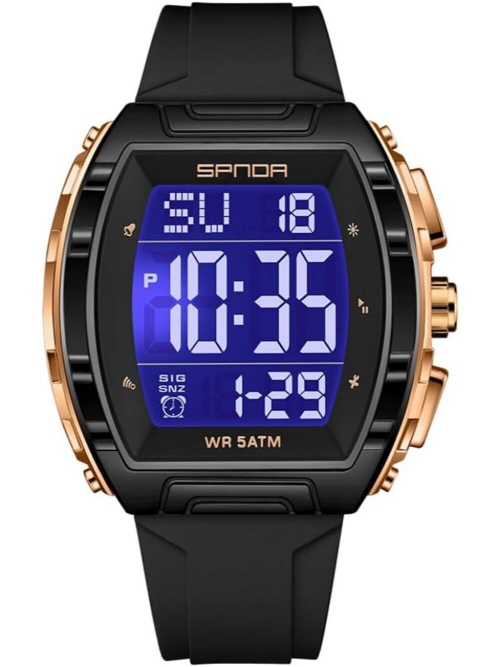 Mens Black Gold Analog Quartz Tonneau Shape Dual Waterproof Digital Luxury Watch